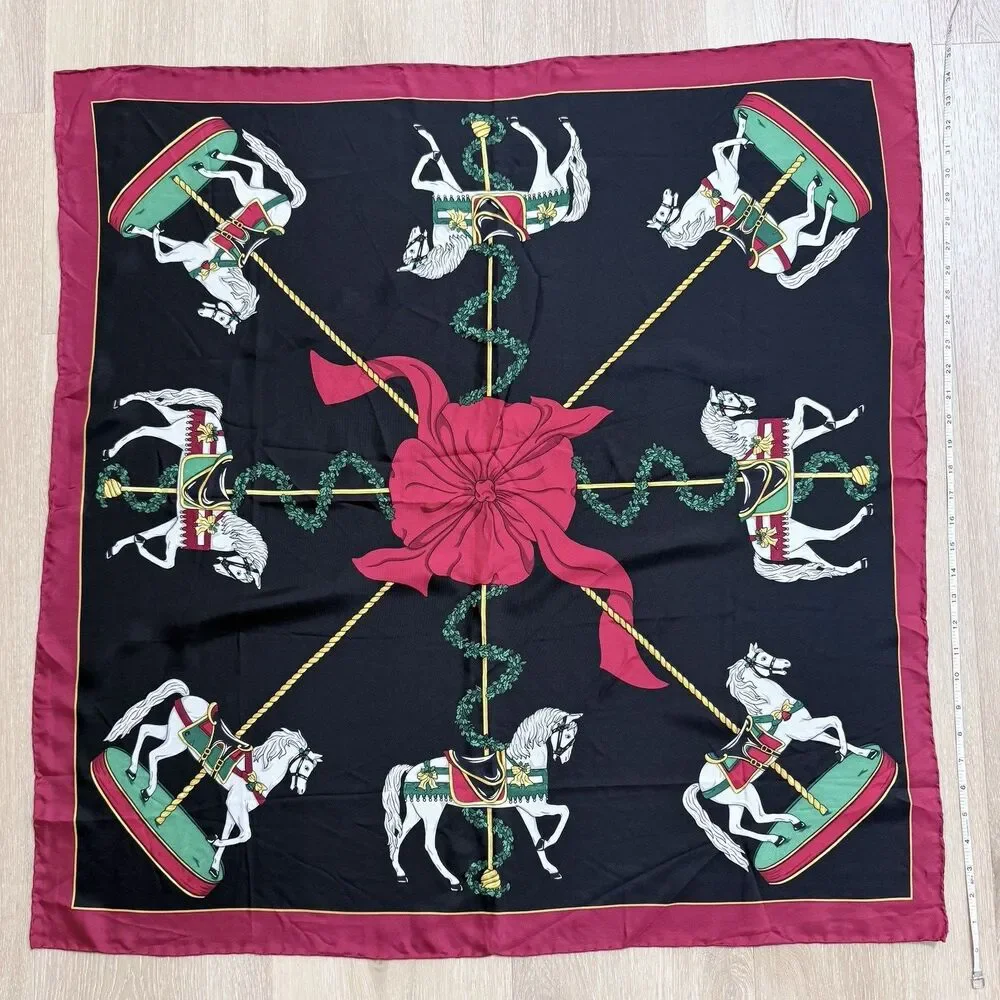 VTG 2026 Year of the Horse Silk Scarf - Red Gold Equestrian Carousel Old Money